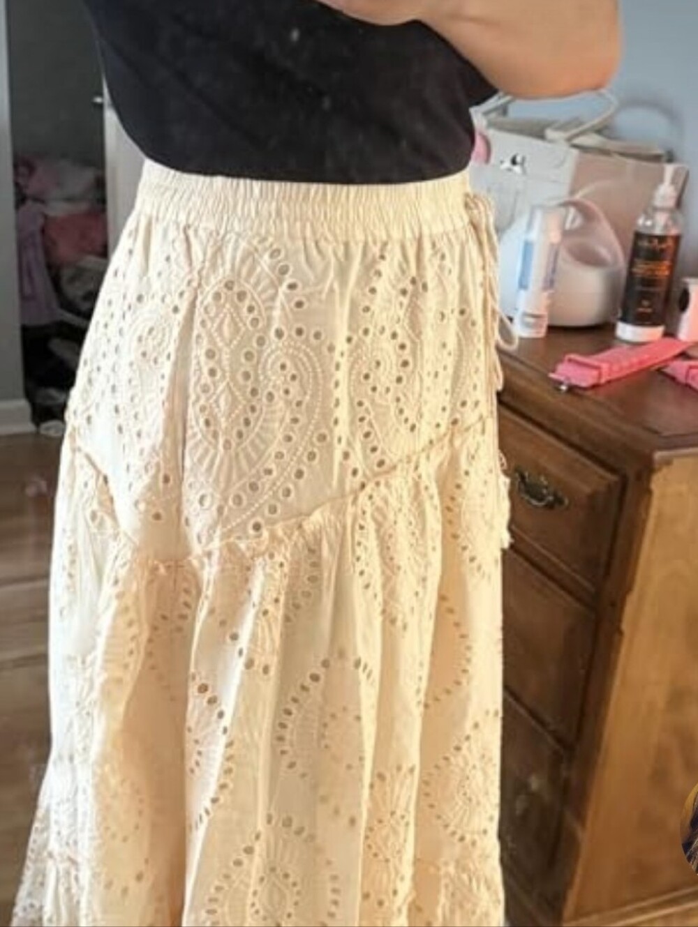 Boho Eyelet Maxi Skirt - Cream - Picture 4 of 7